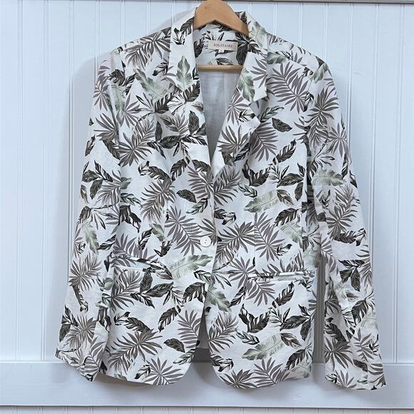 Solitaire Women's Linen Cotton Blend Palm Leaf Print Blazer Tropical Jacket - Picture 2 of 8